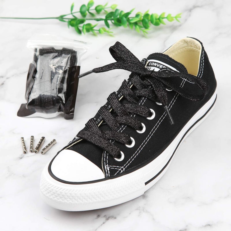 5Chaos Glitter Metallic Sparkle Shoelaces, Sparkly Shiny Shoe Laces for Women Kids Girls Men, Fun Funky Shoestring with Aglets 1Pair (31" (80CM), Metallic Black) - Image 2